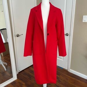 Express coat/ blazer . Red coat , long .